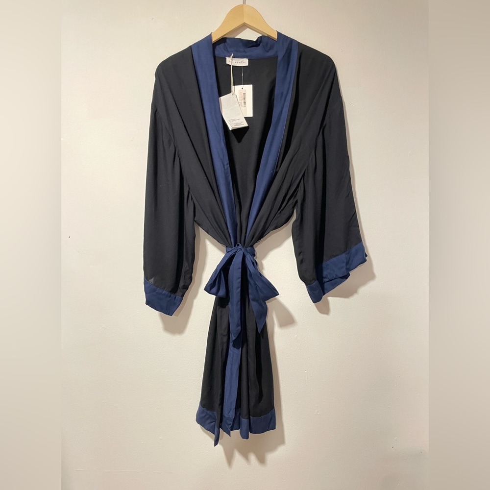 Black and blue kimono style robe